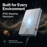 Saurian X62 outdoors in the rain with water droplets on its casing, illustrating its IP65 weather-resistant rating.